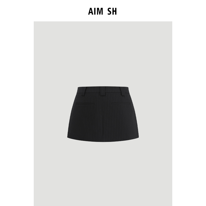 【新品】AIM SH官方直营女士 简约百搭条纹西装开叉裙裤半身裙
