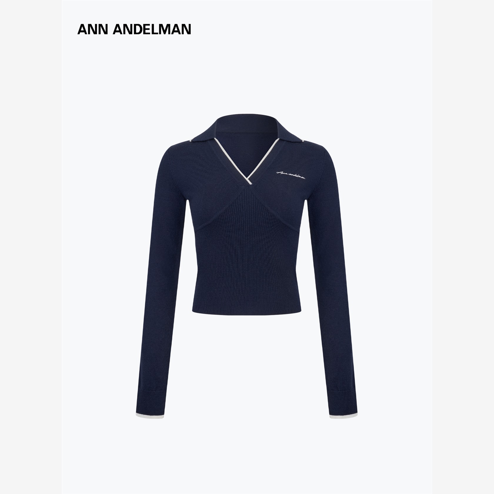 ANNDELM毛织V领上衣ANN