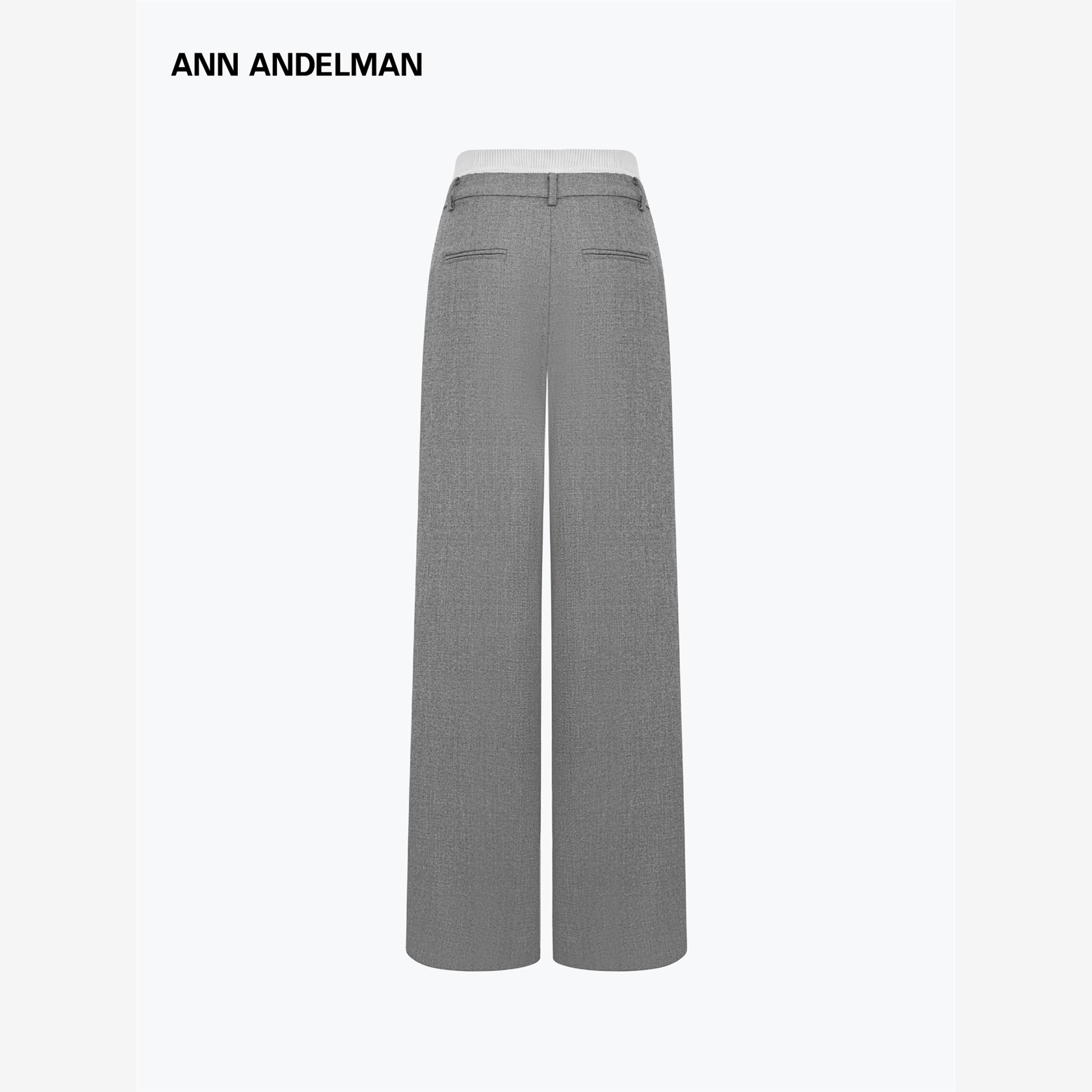 ANN ANDELMAN官方 灰色西装裤女秋季宽松直筒毛织拼接假两件西裤