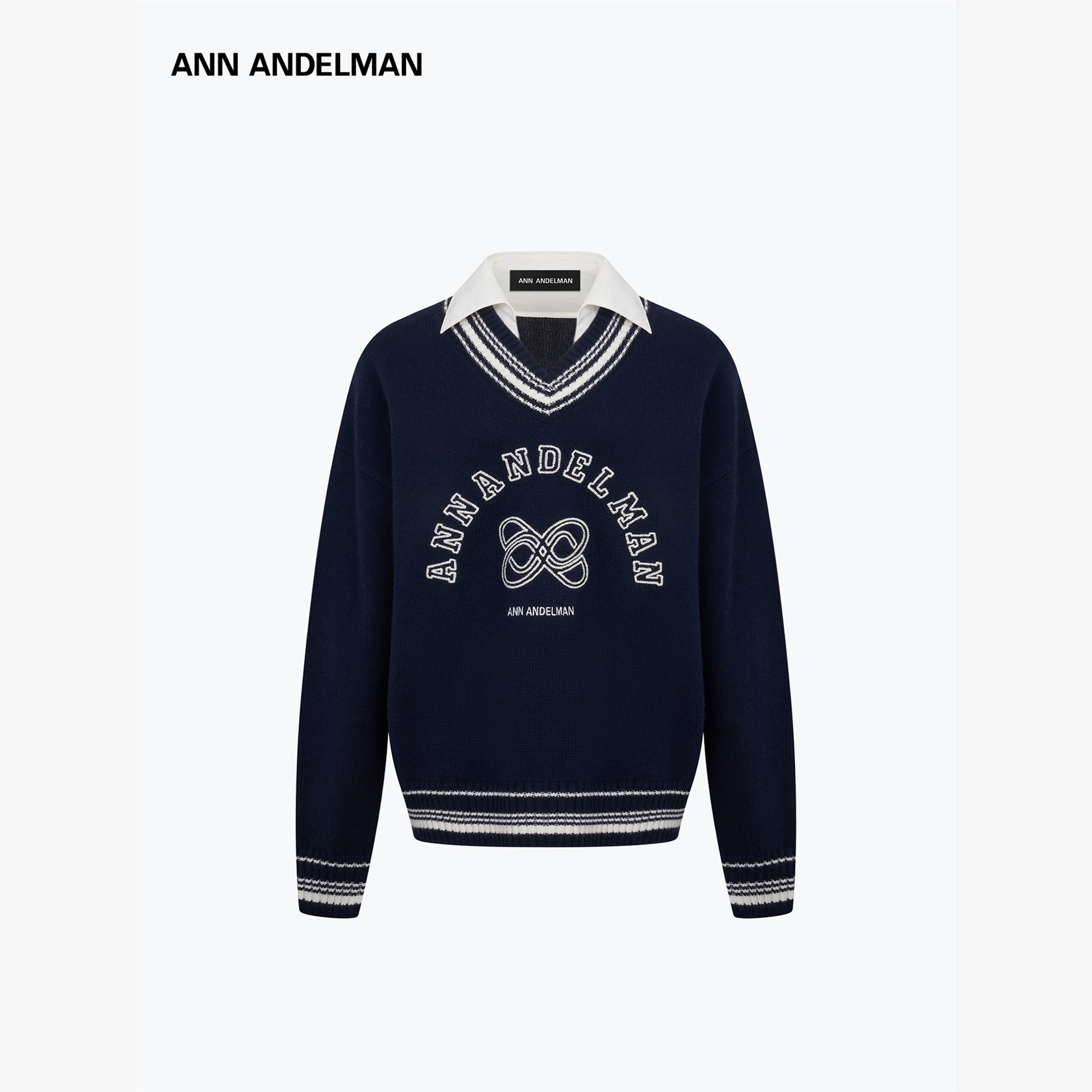 ANNDELM拼接衬衫领OS美