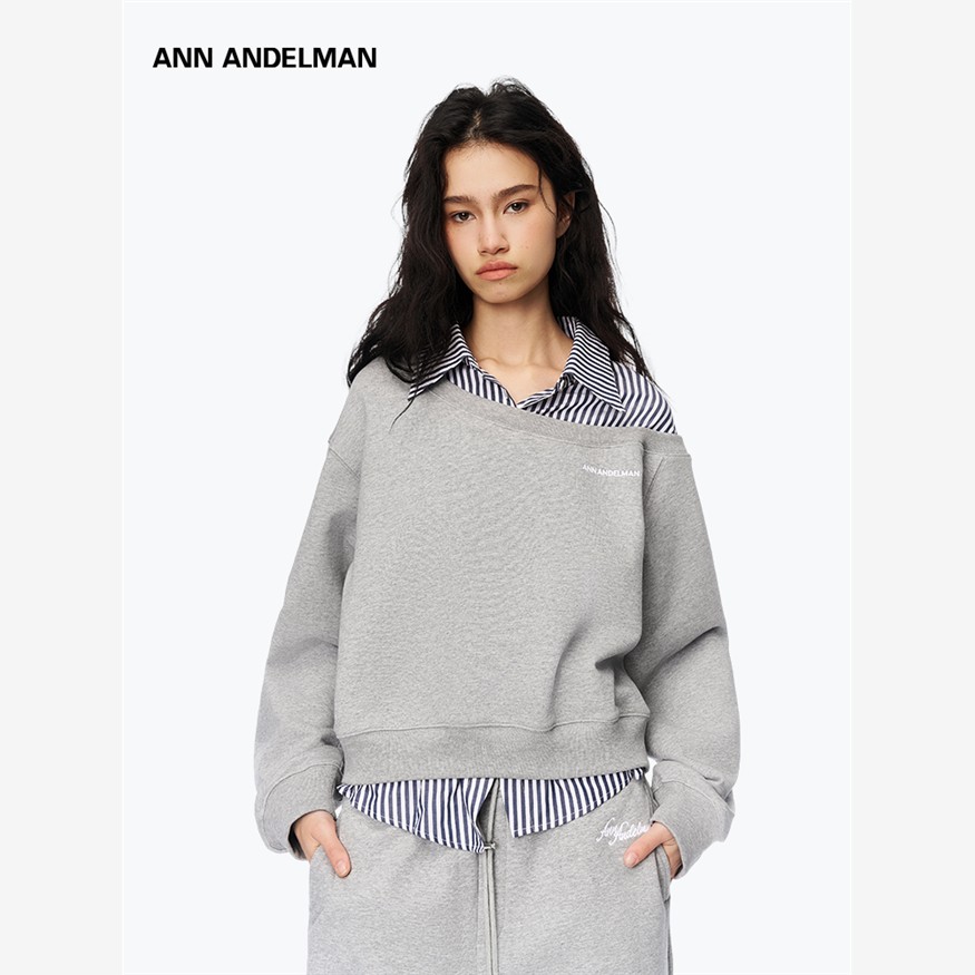 annandelman官方直营2025春季套头毛衣拼接条纹衬衫运动衫假两件