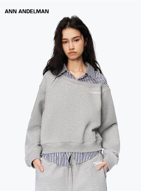 annandelman官方直营2025春季套头毛衣拼接条纹衬衫运动衫假两件