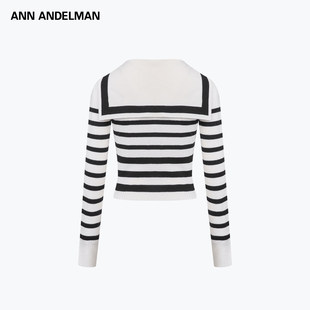ANN ANDELMAN2026春季新款黑白条纹海军领针织开衫外套毛衣上衣