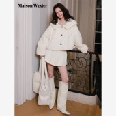 Wester2025冬季 新品 米白色袖 Maison 标大翻领修饰短款 外套