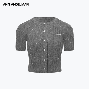 ANNANDELMAN官方直营满天星小开衫针织短袖女夏季圆领短款T恤