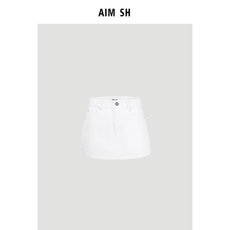 【新品】AIM SH官方直营女士 白色夹标休闲牛仔裙裤a字半身裙短裙