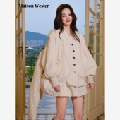 新品 Maison Wester2025冬季 米白色圆领下摆抽褶鹅绒短外套羽绒服
