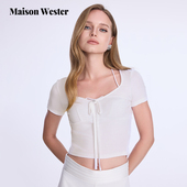 Maison 简约风白色长带蝴蝶结心形领半袖 Wester2025夏季 新款