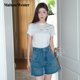 Wester2025年夏季 新款 官方好看女士宽松直筒牛仔短裤 Maison 裤 子