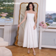 新款 Maison Wester2025夏季 白色度假风点点肩带缝珍珠吊带连衣裙