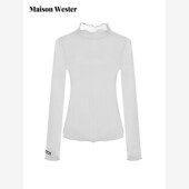 新品 Maison Wester2025年秋季 浅灰色半高领透视网纱上衣