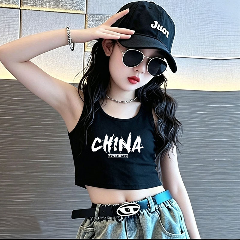纯棉女童背心2026新款中大儿童外穿无袖吊带运动街舞爵士舞上衣潮