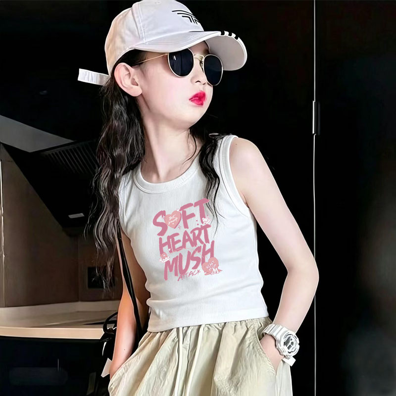 纯棉女童吊带无袖短款洋气开学跳爵士舞夏季装修身女孩背心T恤