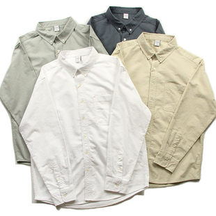 高级感纯棉长袖 男宽松休闲简约帅气文艺范百搭纯色衬衣外套潮 衬衫