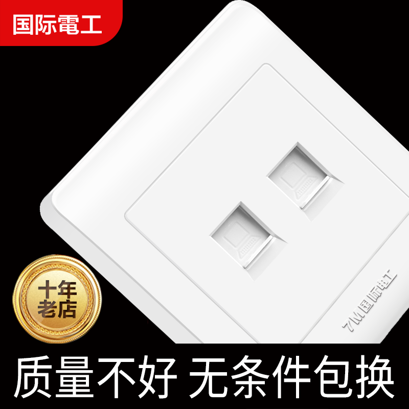 國際電工 86型開關插座電腦插座面板網絡信息雙接口二位電腦插座