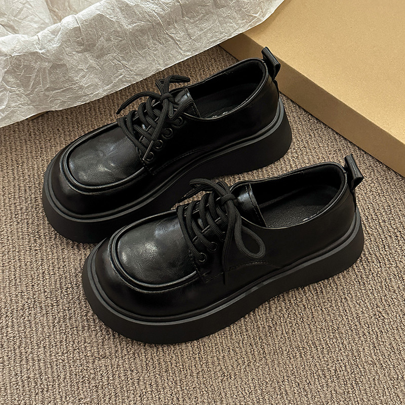 英伦风黑色厚底乐福鞋女2026春季新款系带百搭小皮鞋圆头黑色单鞋,女鞋,乐福鞋（豆豆鞋）,淘宝优惠券,粉丝福利购,淘宝优惠卷