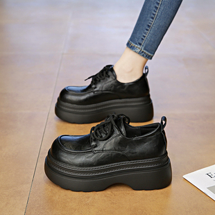 小码33厚底增高乐福鞋女2026年新款春秋英伦风小皮鞋复古黑色单鞋