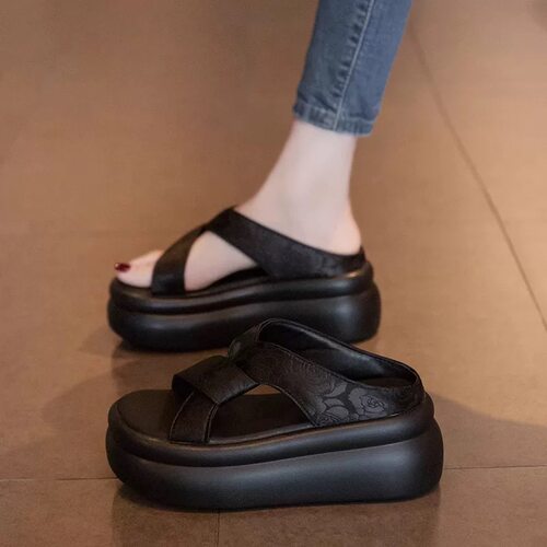 小码松糕厚底拖鞋女高跟