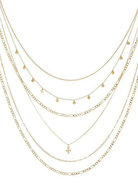 LUVAJ多层叠戴项链街头时尚硬币镀金镀银十字长链明星同款