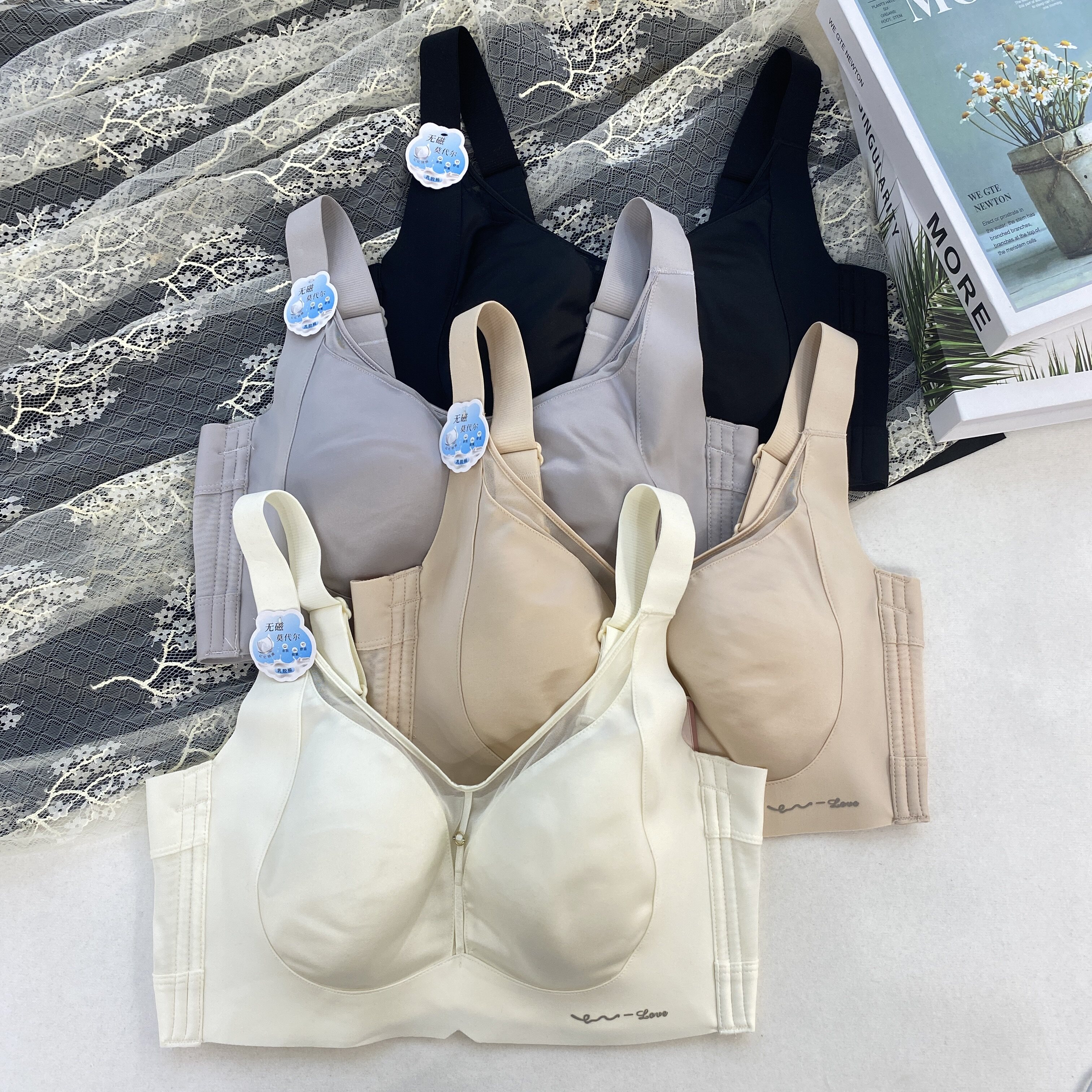 舒曼菲莫代尔网纱光面矫姿提拉内衣女大胸显小调整聚拢收副乳文胸