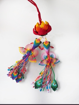 手工自制工编织莲花金鱼凤尾流苏挂饰挂件车内后视镜新品挂件装饰