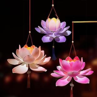 中秋节灯笼摆摊儿童表演舞蹈手提古风荷花灯莲花灯放灯行拍照