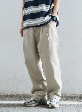 日系潮牌基本款简约工装裤男四季直筒宽松锥形阔腿休闲纯色长裤潮