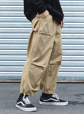 日系工装裤男大码潮牌余文乐宽松阔腿抽绳束脚裤百搭嘻哈休闲裤子