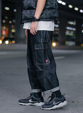 阿美咔叽日系新款潮牌牛仔裤超宽松原创工装裤松紧腰老爹裤阔腿裤