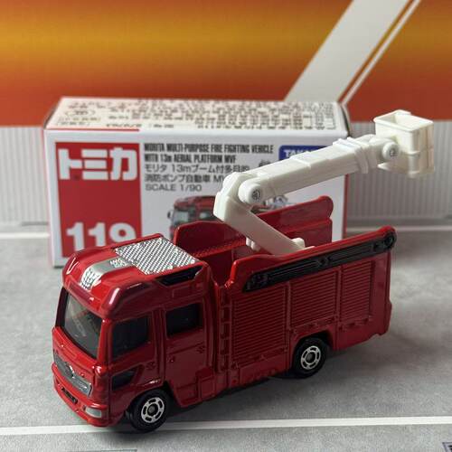 TOMY多美卡合金车模型男玩具TOMICA 119号森田云梯多用救火消防车