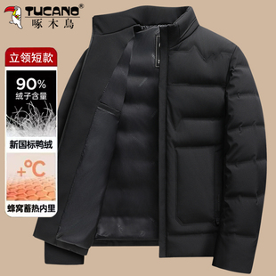 啄木鸟中年男士立领短款羽绒服冬季加厚保暖中老年人爸爸休闲外套