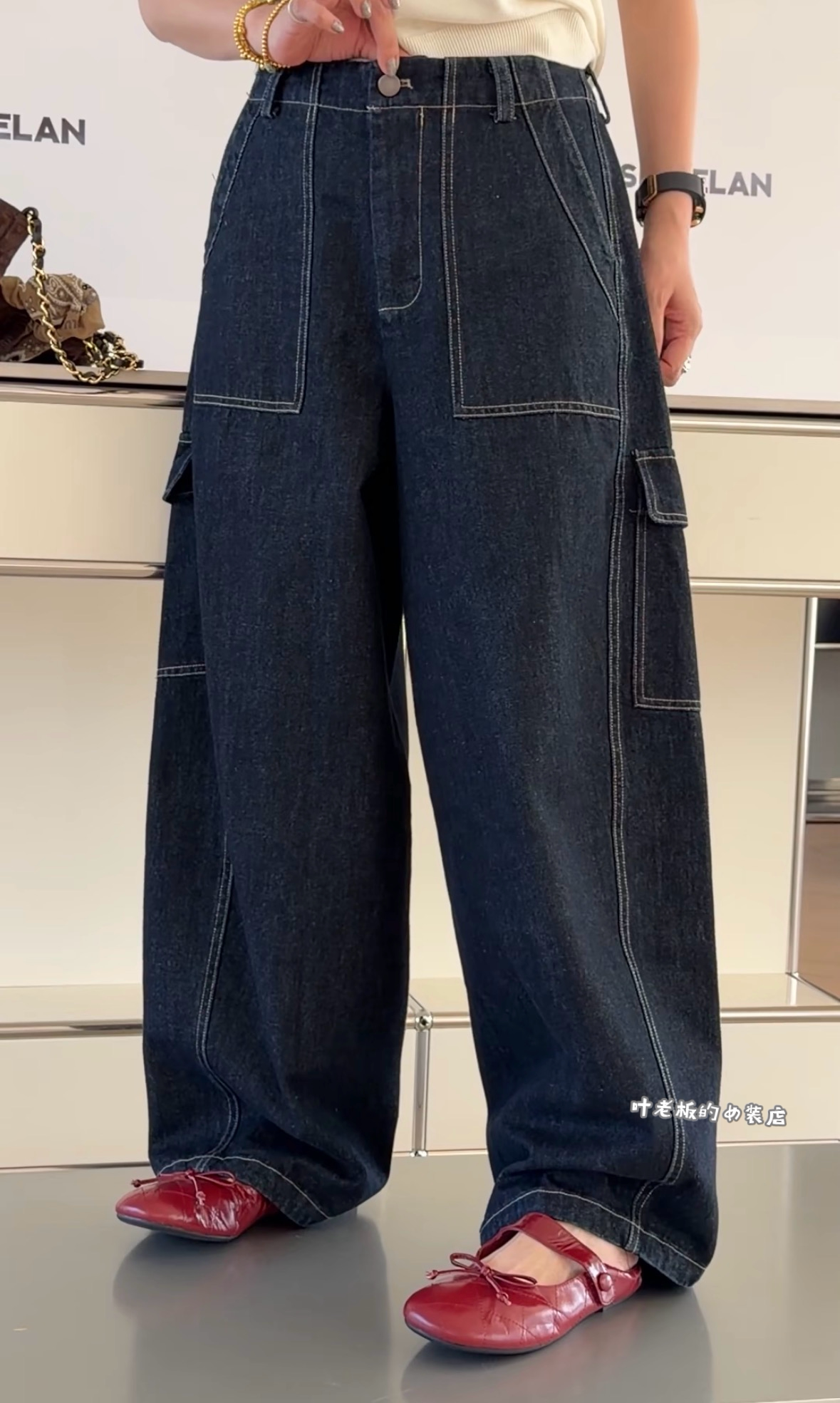 T3871阔腿长裤 诗歌兰欧货女装26秋款 气质深蓝色口袋休闲牛仔裤