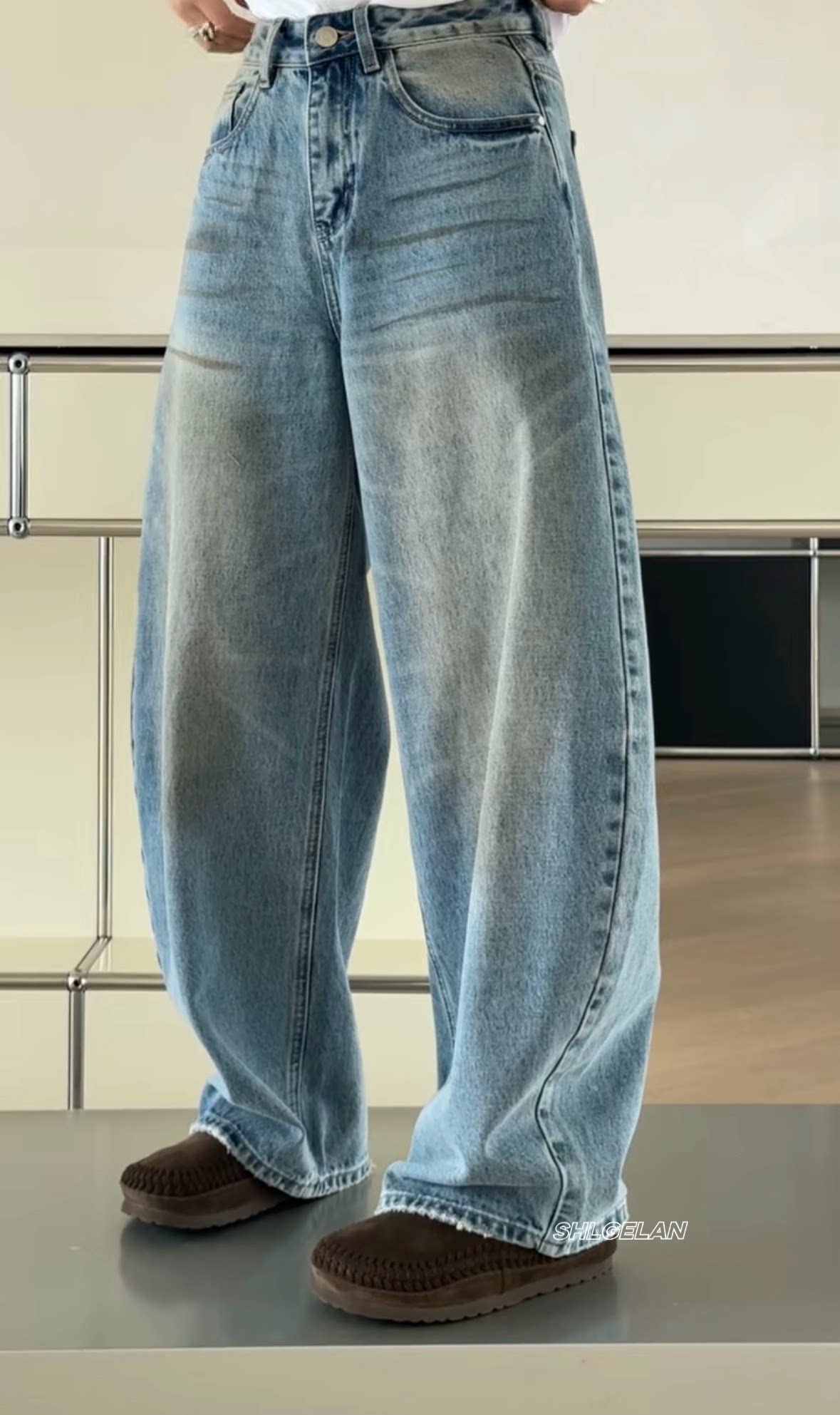 P1111欧货牛仔裤 诗歌兰女装2026春款气质蓝色做旧脏脏裤牛仔裤女