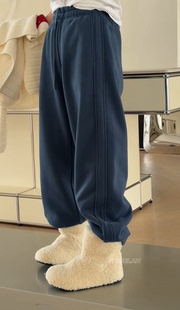 蓝色松紧腰厚绒直筒卫裤 简约百搭款 女 2025冬款 3293诗歌兰休闲裤