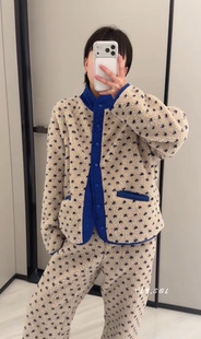 2025冬款 家居服套装 时尚 长裤 女 杏色摇粒绒圆点上衣 618诗歌兰女装