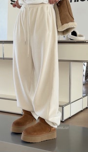 摇粒绒卫裤 气质米白色松紧腰休闲裤 2025冬款 H1200诗歌兰韩货女装