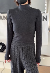 现货58965诗歌兰女装2025冬款显瘦黑色正肩T恤高领磨毛短款打底衫