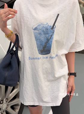 T10586休闲短袖 诗歌兰欧货女装2026夏款白色圆领中长款果汁T恤女