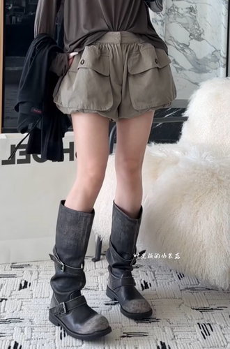 Z17221 高腰短裤诗歌兰欧货26早秋款时尚卡其绿口袋灯笼裤短裤女