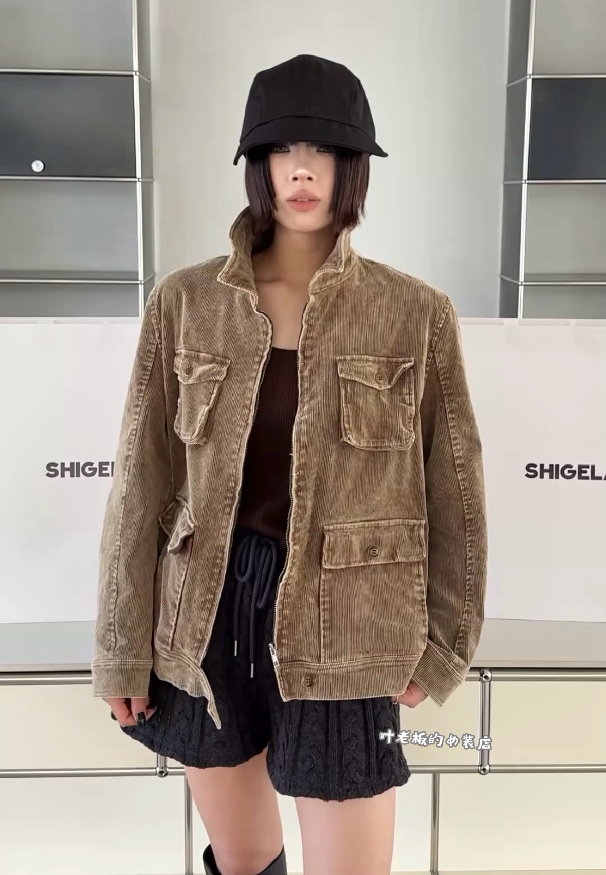 P8553复古口袋外套 诗歌兰欧货女装26秋款气质咖色灯芯绒外套女