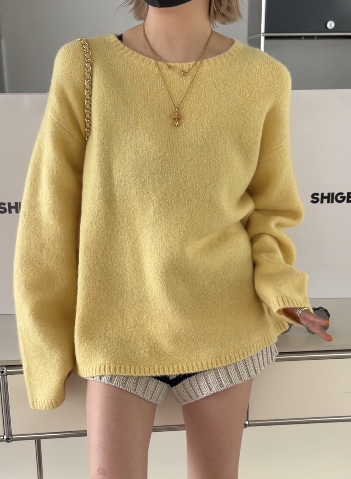 C26081圆领毛衣 诗歌兰女装26秋冬款 时尚黄色中长款休闲羊毛毛衣