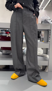 59649诗歌兰2024秋冬款 时尚百搭气质深灰色高腰显瘦休闲裤西裤女