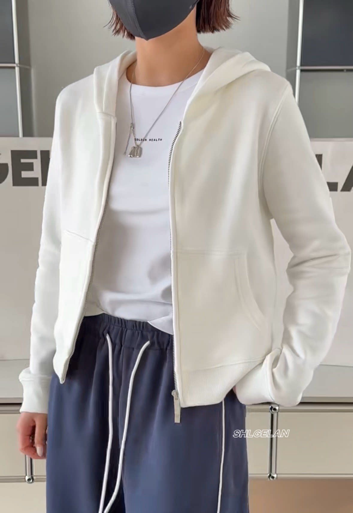 04261开衫外套 诗歌兰欧货2026春款女装简约白色拉链连帽卫衣女