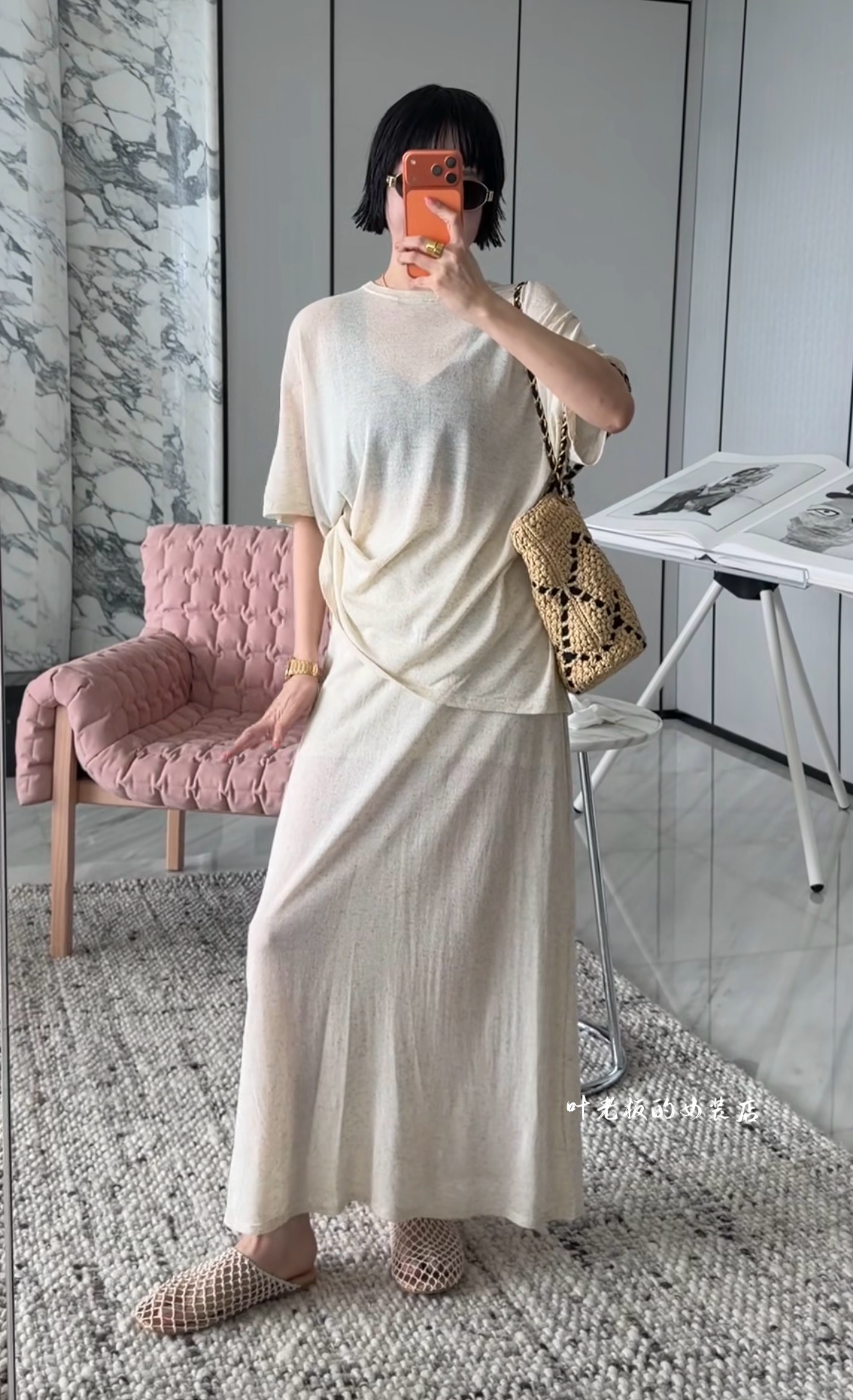 P26203气质套装裙 诗歌兰欧货女装2026夏款米杏色上衣+半裙套装女