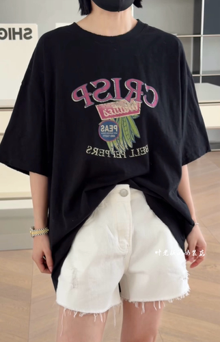 T11796磨破宽松短袖 诗歌兰欧货2026夏款气质黑色字母印花T恤女