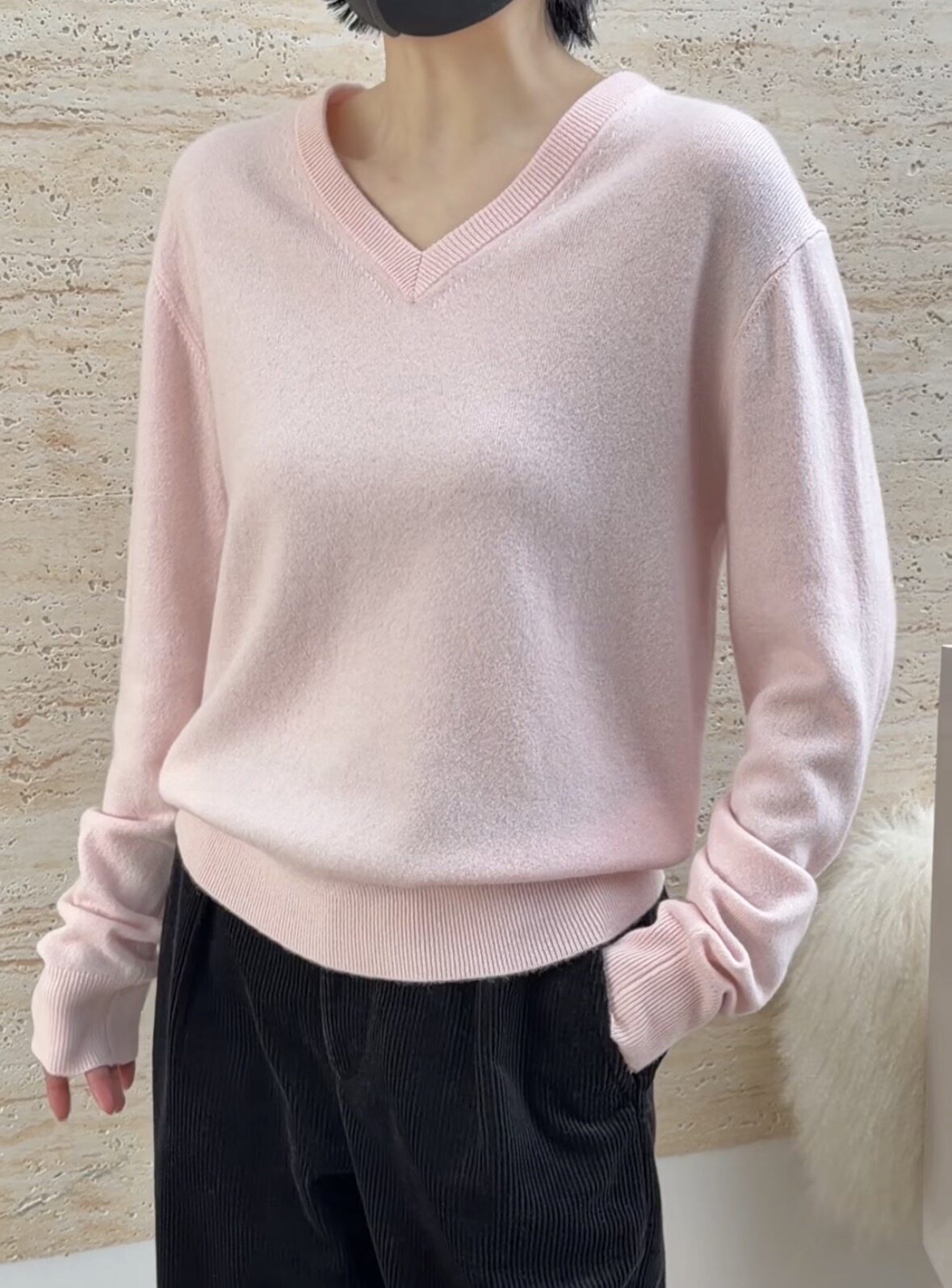 C26076羊毛V领毛衣 诗歌兰女装26秋冬款气质粉色休闲套头毛针织衫