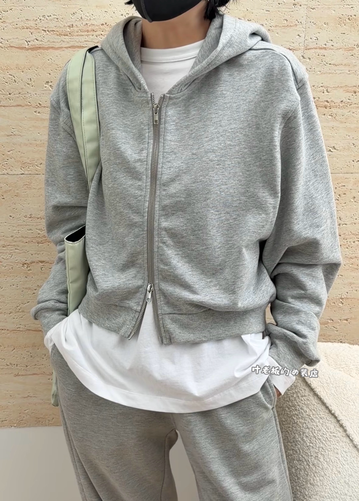 C58754连帽卫衣诗歌兰厂货女装26秋款简约百搭浅灰色拉链休闲外套