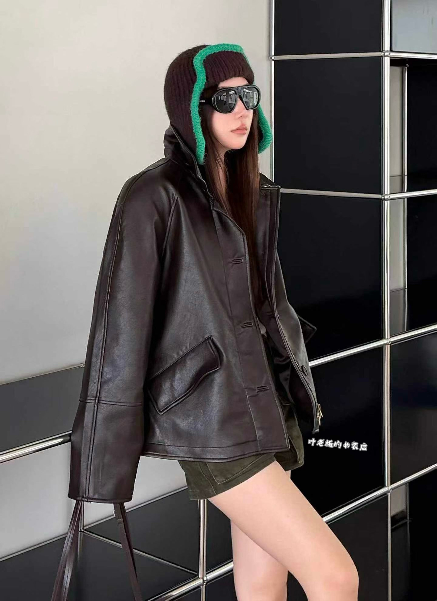 T3726翻领皮外套 诗歌兰欧货女装26秋款时尚气质咖色皮衣外套女