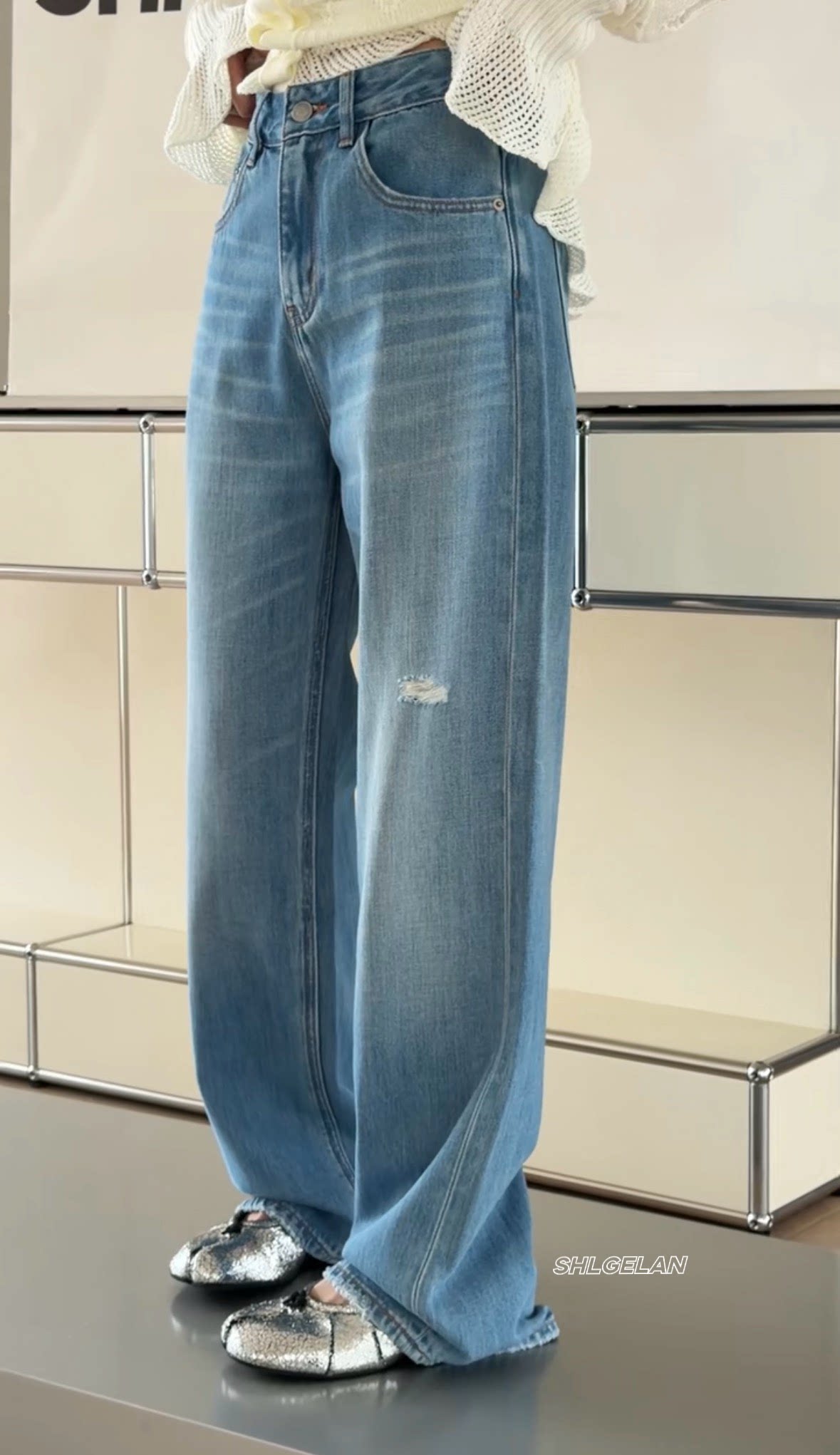 C026855诗歌兰牛仔裤 2026春款气质百搭小直筒磨破牛仔裤女小软牛