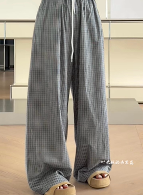 T9077休闲裤 诗歌兰欧货女装2026夏款气质灰色松紧腰格子裤可退换